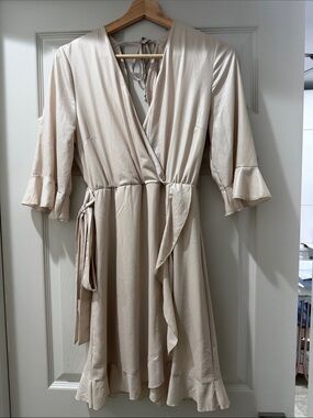 Kaos Cream Wrap Midi Dress with Ruffle Details